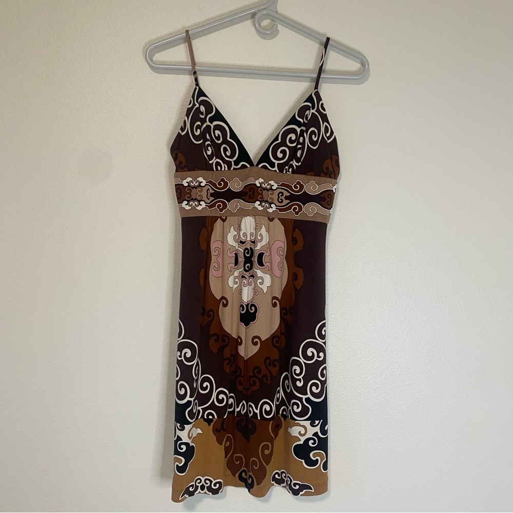 Trina Turk Brown and Cream Patterned Mini Dress Y2K size 2